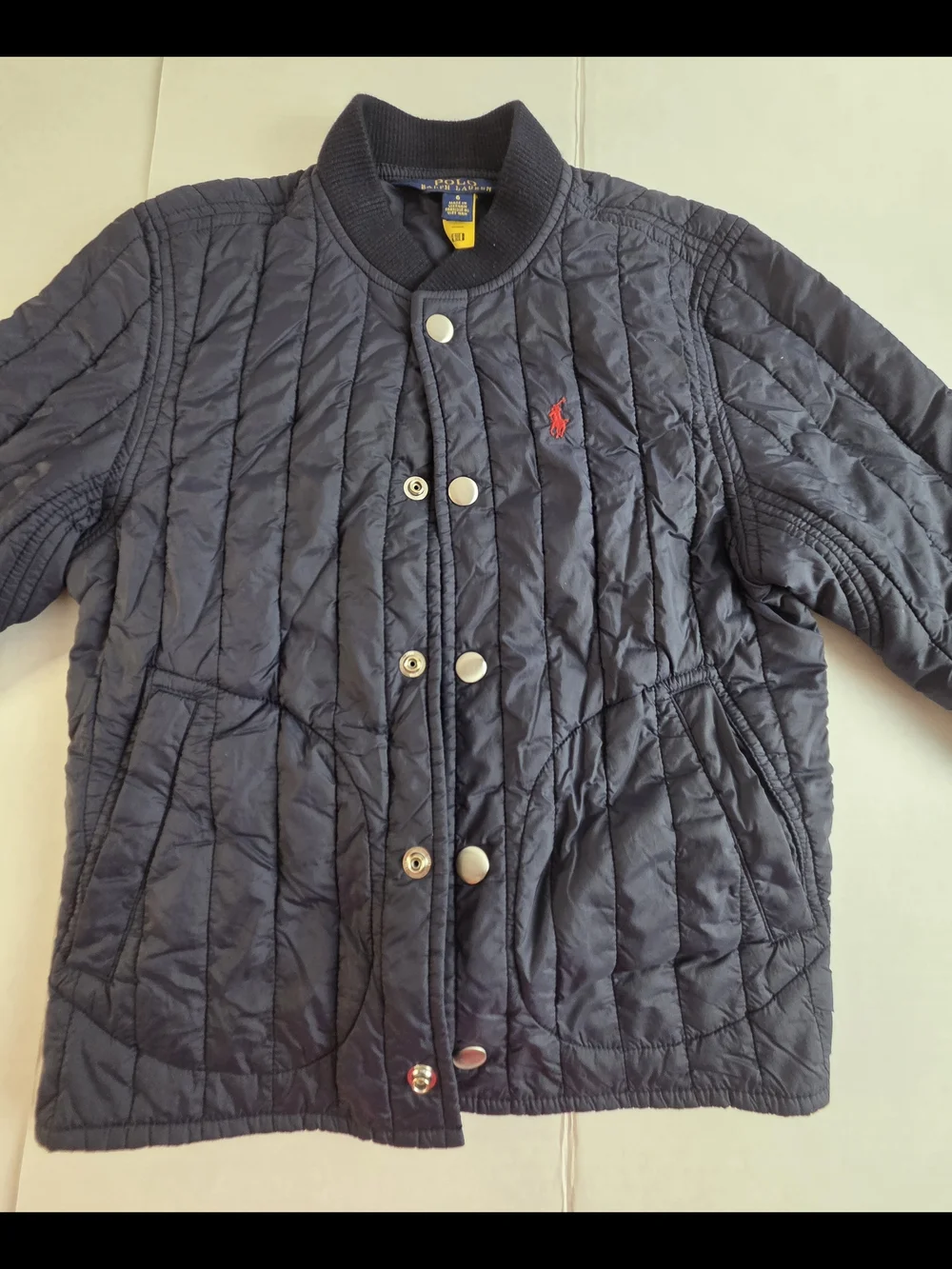 Polo by Ralph Lauren Navy Quilted Snap Jacket with Red Pony